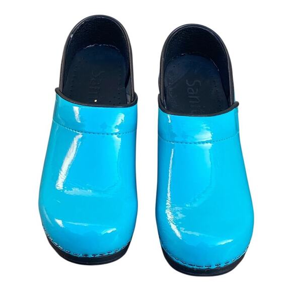 Sanita Clogs Womens Turquoise Patent Leather Slip-On Nurse Shoes Size EUR 35 US4 - Picture 3 of 15